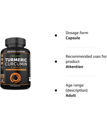 Organic Turmeric Capsules 1380mg with Black Pepper, Ginger - High Strength Formula with Active Curcumin - 120 Veg Capsules - Buy Online on GoSupps.com