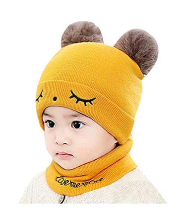Girl Scarf Winter Kids Crochet Baby Warm Knit Cap Hat Pompon Boy Baby Care Youth Baseball Hats for Boys Yellow One Size