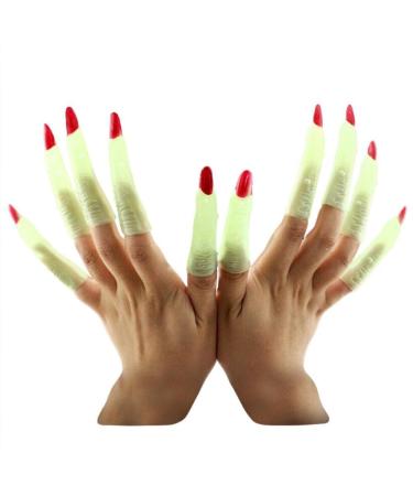 10Pcs False Nails Costume Prop Nails Halloween Luminous Witch Fingers Fake Finger False Witch Nails Witch Finger Fake Nails Halloween Costume Nails Fake Finger False Witch Nails Green