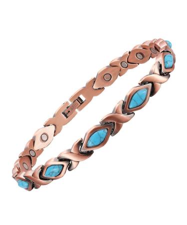 Yinox magnetic therapy arthritis copper bracelet for women effectively relieves arthritis and wrist pain inserted with Turkish turquoise combines fashion and health (3500 gauss) (C) - Buy Online on GoSupps.com