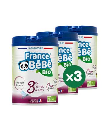 FRANCE BéBé BIO - Baby growth milk powder - Milk made in France - 13 Vitamins 12 Minerals - Pack 3 boxes of 800g