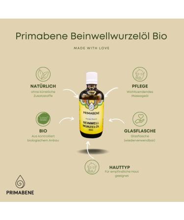 Primabene Organic Comfrey Root Oil - Jojoba Massage Oil (100ml) | Natural Healing & Skincare - Buy Online on GoSupps.com