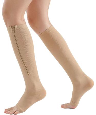 3 Pairs Zipper Compression Socks for Women - Open Toe Toeless Knee High Support Stockings (Black Brown Gray) - L/XL - Easy On & International Shipping - Buy Online on GoSupps.com