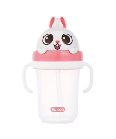 Edison Friends 3D Non-Spill Straw Cup for Baby  Toddler  BPA Free (White Rabbit) Patented  Platinum Silicone  (10.1 Oz / 300mm) Made in Korea Contemporary