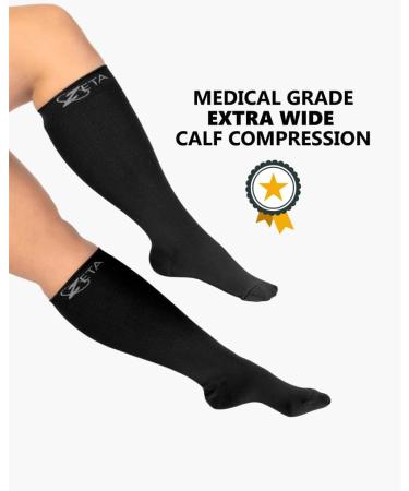 Zeta Wear Compression Stockings for Thick Calves - Comfortable Support Pain Relief & Swelling Prevention - Black Medium Size - Buy Online on GoSupps.com