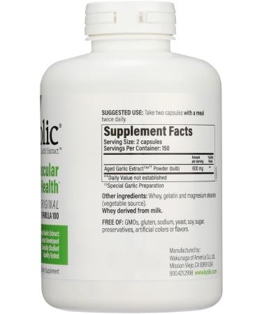Kyolic Aged Garlic Extract - Original Cardiovascular Formula 100 High Potency 600mg 300 caps. (Wakunaga/Kyolic) - Buy Online on GoSupps.com