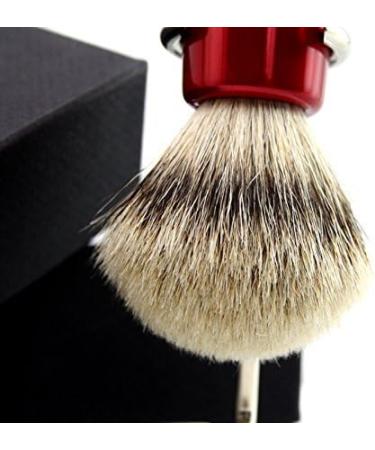 Premium Men's Badger Hair Shaving Brush with Silver Tip & Shiny Red Base | Stainless Steel Brush Stand | International Shipping Available - Buy Online on GoSupps.com