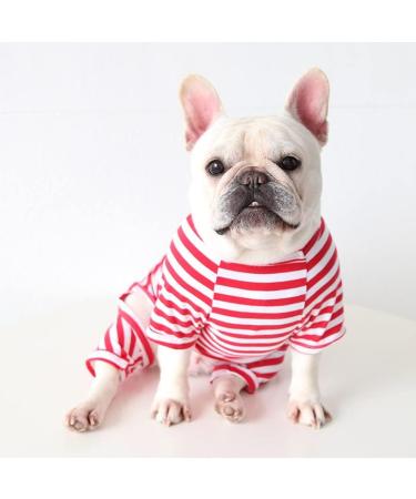 Classic Striped Bt Bear Fat Dog Pajamas - Soft Cotton One-Piece Costume for Pugs French Bulldogs & Small to Medium Dogs - Red (M) - Buy Online on GoSupps.com
