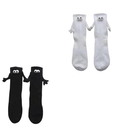 wgdpnp 2 Pair Couple Holding Hands Socks Funny Magnetic Holding Hands Socks Creative 3D Doll Cute Gifts Socks for Couple 10 Black&white