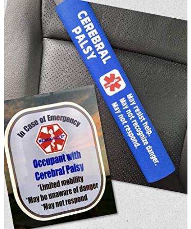 Cerebral Palsy Medical Alert Belt Cover and Window Decal Set (Royal Blue)