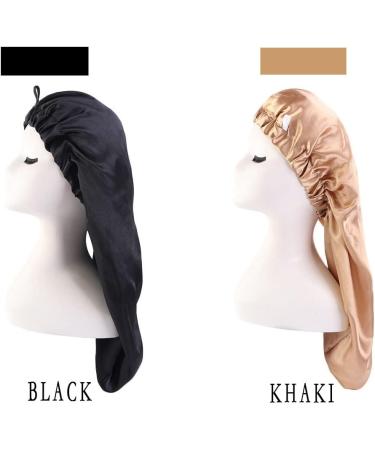 Buy Ladaypoa Long Satin Hair Hood | 2-Piece Silky Sleeping Hat Set for Women - Extra Large Satin Cap in Black & Khaki | International Shipping Available - Buy Online on GoSupps.com