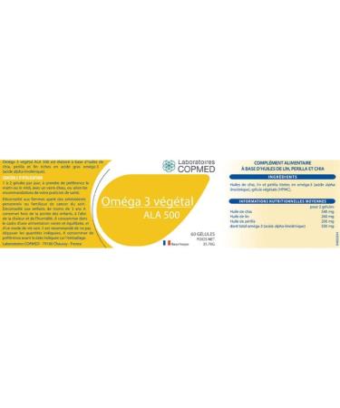 COPMED LABORATORIES - Omega 3 Vegetal - Omega 3 Vegan Food Supplement - Vegetable Oils (Chia Flax Perilla) - Natural Active Ingredients - French Brand - 90 Capsules (Bioplastic Pill Box) - Buy Online on GoSupps.com