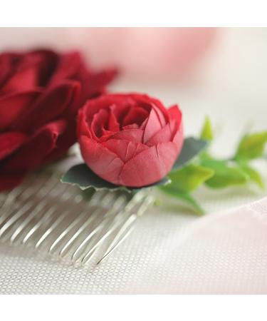 Fangsen Deep Red Wedding Rose Flower Hair Comb - Bridal Headpiece for Brides & Bridesmaids - Buy Online on GoSupps.com