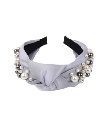 1 Piece Women's Wide Headband Vintage Pearl Headband Knotted Headband Hair Band Knot Headbands Headband Hair Accessories Headwear for Women Girls Light Grey lightgrey