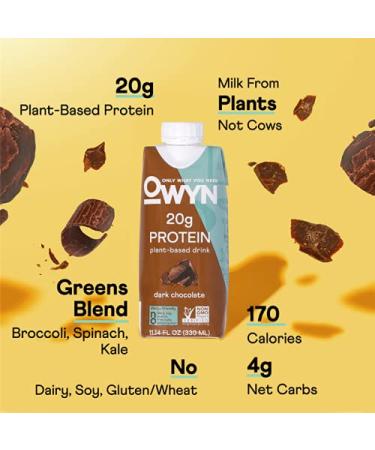OWYN Plant Based Protein Shake - 20g Vegan Protein - Organic Pumpkin Seed, Flax, Pea - Prebiotic Supplement, Superfood Greens - Gluten & Soy-Free - Eco Pack - Chocolate Flavor - 11.15 Fl Oz (Pack of 12) - Buy Online on GoSupps.com