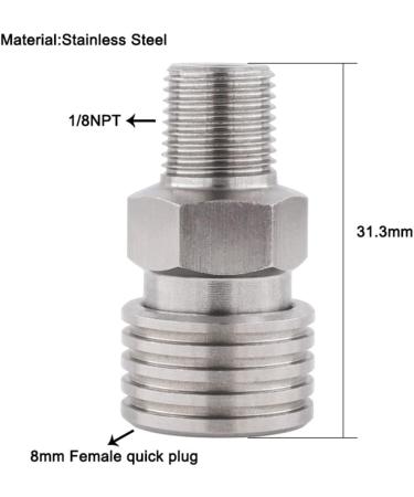 HMKUGO Male Thread to 8MM Female Quick-Disconnect Stainless Steel Adapter w/ O-Ring for PCP Paintball Charging - Buy Online on GoSupps.com