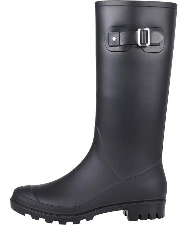 Womens Narrow Calf Knee High Rain Boots - Fashion Waterproof Wellies in Matte Black - Buy Online on GoSupps.com