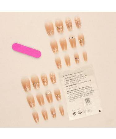 24Pcs/Set Press On Nails Mid Length Nude Pearl Chain Nail Patch False Nails Acrylic Fake Nails Full Cover Nails Tips Artificial Finger Manicure Press on nails for Women and Girls - Buy Online on GoSupps.com