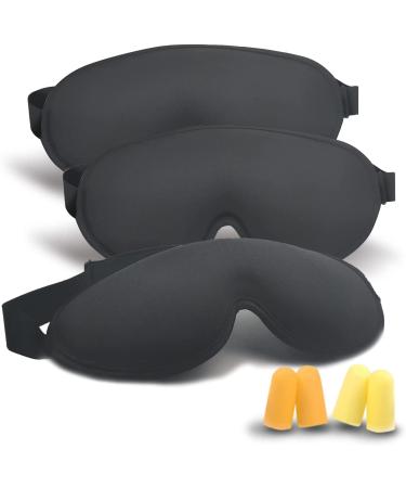 Sleep Mask 3 Pack Sleep Masks for Women Men Blackout Eye Mask with Earplugs Suitable for Travel/Napping