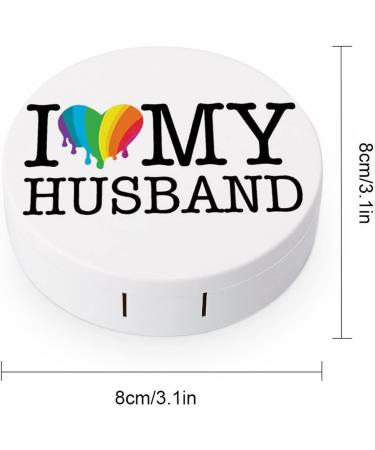 Rainbow Heart I Love My Husband Round Case For Contact Lens Kit Storage Box with Mirror Printed - Buy Online on GoSupps.com