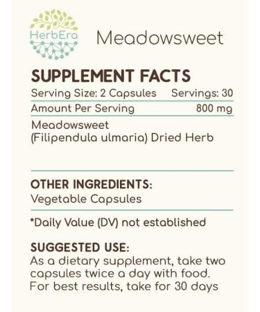 Buy Meadowsweet Herb 60 Capsules - 500 mg Filipendula ulmaria - Dried Herb Supplement for Optimal Health - International Shipping Available - Buy Online on GoSupps.com