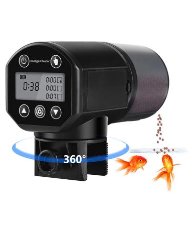 Automatic Fish Feeder for Aquarium: Auto Feeding Dispenser Fish Food Timer for Vacation Weekend Betta Goldfish Turtle Koi - Fish Feeder Timer for Small Tank Battery Operated LCD Screen 200ML black