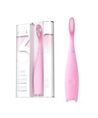 FOREO ISSA 3 Rechargeable Electric Ultra-Hygienic Sonic Toothbrush with Silicone & PBT Polymer Bristles, Replaceable 6-Months Brush Head, 16 Intensities, 365 Days/ USB Charge Pink