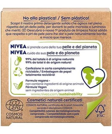 NIVEA Naturally Clean Brightening Solid Facial Cleanser 75g 99% Natural Solid Cleanser with Vitamin E and Rose Extract Natural Cleanser with Vegan Formula - Buy Online on GoSupps.com