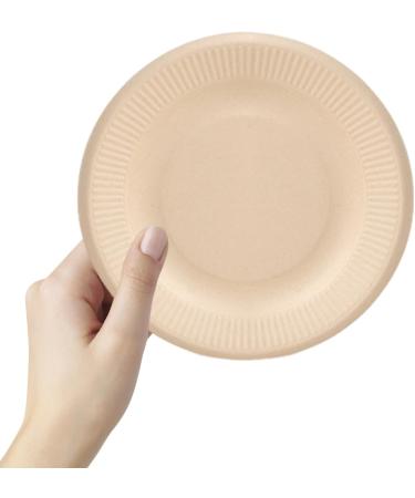 kurriuwu Disposable Plate Set Environmentally Friendly Plates 50pcs 7-inch Degradable Food Grade Wedding Birthday Paper Dinner Cake Dessert Ice Cream Meal Dish Khaki - Buy Online on GoSupps.com