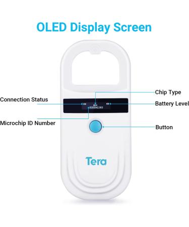 TERA PET Microchip Reader Scanner - RFID Portable Animal Chip ID Scanner for Dogs Cats Pigs | OLED Display Rechargeable Pet Tag Scanner - ISO 11784/11785 FDX-B Emid Blue Taste - Buy Online on GoSupps.com