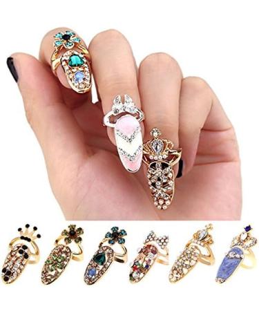 12pcs Women Fashion Bowknot Nail Ring Set - Crown Flower Crystal Finger Nail Charms - Buy Online on GoSupps.com