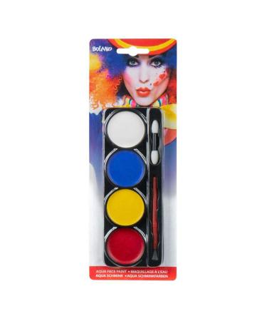Boland 45063 - make -up set clown make -up white blue yellow red applicator brush water base make -up color fun maker water base aqua make -up