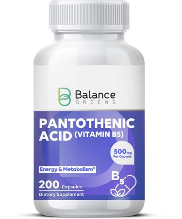 Pantothenic Acid 500 mg - Vitamin B5 Supplement - 200 Capsules - Promotes Increased Energy Levels & Metabolism - Healthy Skin, Hair, and Eyes