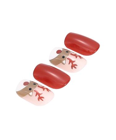Brishow Christmas Artificial Nails - 24PCS Snow & Moose Press-On Short Red Nails for Women & Girls - Buy Online on GoSupps.com