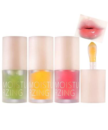 3PCS Plumping Lip Oil, Big Brush Head Hydrating Lip Glow Oil Plumping Lip Tint Lip Balm, Non-sticky Lip Oil Tinted for Lip Care and Dry Lip