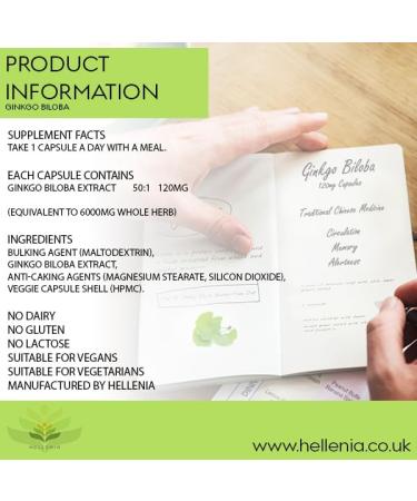 Hellenia Ginkgo Biloba 6000mg 180 Capsules | High Strength 50:1 Extract | UK Manufactured - Buy Online on GoSupps.com