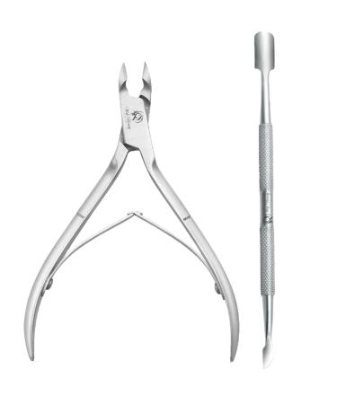 Professional Stainless Steel Cuticle Pusher & Nippers Duo for Manicure and Pedicure - Nail Cleaner and Gel Polish Remover Tool Set