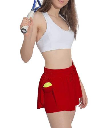 Girls 2 in 1 Flowy Butterfly Shorts Workout Gym Yoga Running Dance Skirt - Red, 9-10 Years - Buy Online on GoSupps.com
