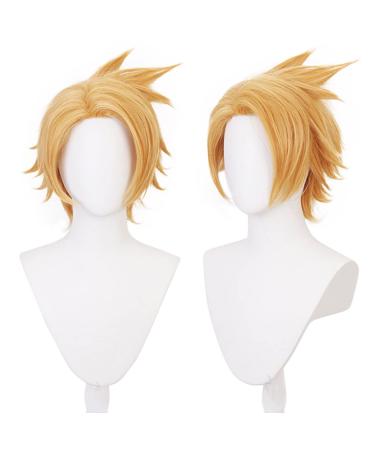 Lwiuentx MHA Cosplay Kaminari Denki Short Golden Blonde Wig+ Free Wig Cap