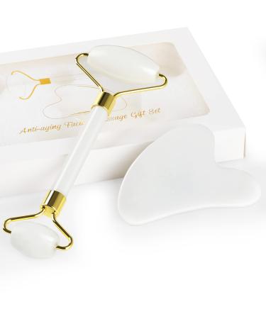Geeric Gua Sha and facial scooter tool natural green Jade scooter massage roller Gua Sha Stein & facial roller improvement of fine lines and edema eliminates eye swelling white jade
