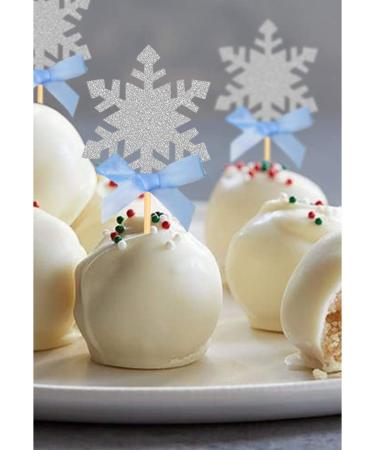 Snowflake Cupcake Topper with Blue Bow Cake Decoration for Winter Wonderland Themed Baby Shower Party Supplies Snowflake Food Pick - Set of 24 (blue) - Buy Online on GoSupps.com