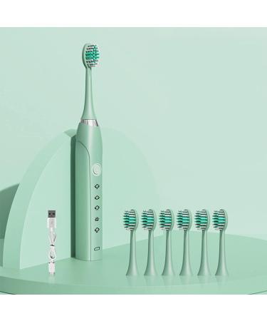 Upgrade USB Electric Toothbrush Set - IPX7 Waterproof Smart 5-Speed Timer & 6 Brush Heads for Effective Oral Care (Green - Buy Online on GoSupps.com
