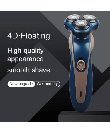 4D Men's Floating Head Electric Shaver - USB Rechargeable Waterproof Beard Trimmer & Bald Head Razor - Blue - Buy Online on GoSupps.com