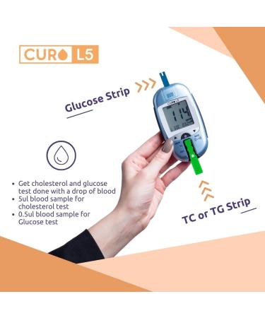 CURO L5 Digital Cholesterol Test Kit - 10 Total Cholesterol & Triglycerides Strips + 50 Glucose Strips - Buy Online on GoSupps.com