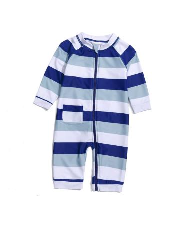 BONVERANO Baby Boys Swimsuit Toddler Bathing Suit Full-Length Zipper One Piece Swimwear with UPF 50+ Sun Protection 9-12 Months Stripe