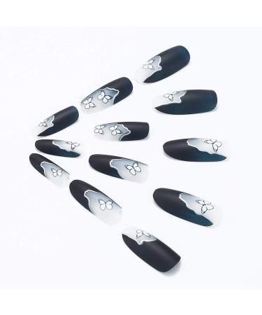 Brishow Black Long Almond Press On Nails - 24 Piece Set with Butterfly Design for Women & Girls | International Shipping Available - Buy Online on GoSupps.com