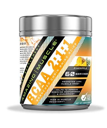 Amazing Muscle BCAA 2:1:1 Branched Chain Amino Acids Supplement | 6000 Mg Per Serving | Pineapple Flavor | 60 Servings