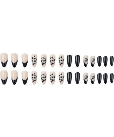 JUSTOTRY 24 Pcs Oval False Nails Moon Short Black French Press on Nails - Funky Snake Pattern with Nail Glue - Almond Stick on Nails for Women - Nails Art - Buy Online on GoSupps.com