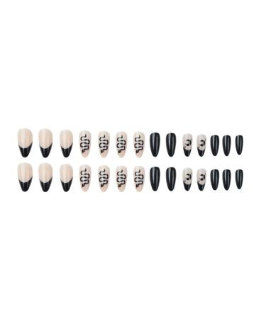 Justotry 24 Pieces Moon Almond Nails - Short Black French Artificial Press-On Nails | Snake Oval Acrylic Fingernails for Women - Buy Online on GoSupps.com