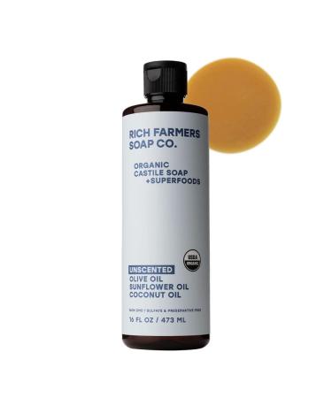 RICH FARMERS Organic Liquid Castile Soap Unscented - 16 oz - Sunflower  Olive  Coconut Oils